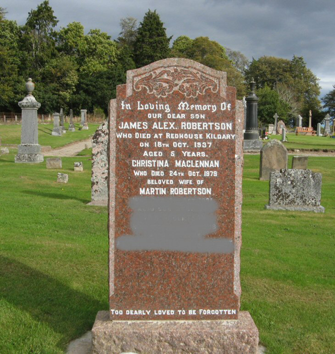 Photo of headstones/Christina MacLennan died 1979 MI Logie Easter